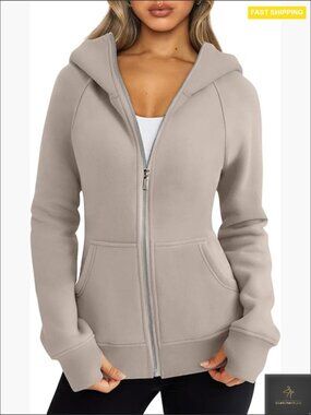 Fitted Full Zip Hoodie Long Sleeve Sweatshirt Classic Chic Fall Winter Essential
